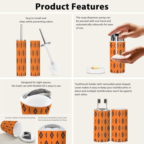 Boho Bathroom Accessory Set 6 Piece Tribal Design