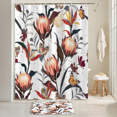 4-Piece Shower Curtain Set with Retro Pattern