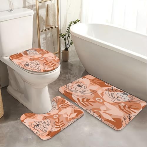 4 Piece Shower Curtain Set with Rugs and Mats Terracotta Pattern