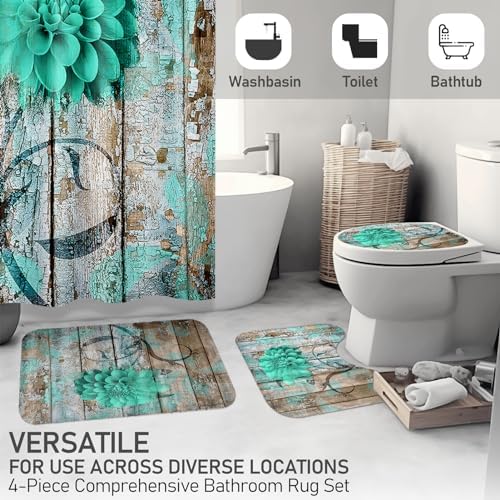 Neween 4 Pcs Green Flower Bathroom Set
