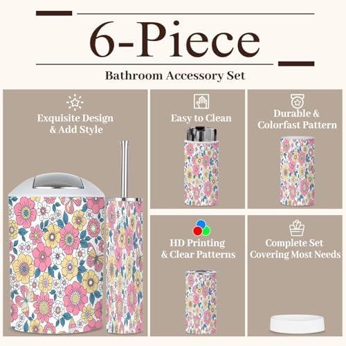 6 Piece Retro Floral Bathroom Accessories Set