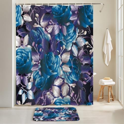 4 Pieces Shower Curtain Set with Rugs and Mats 1