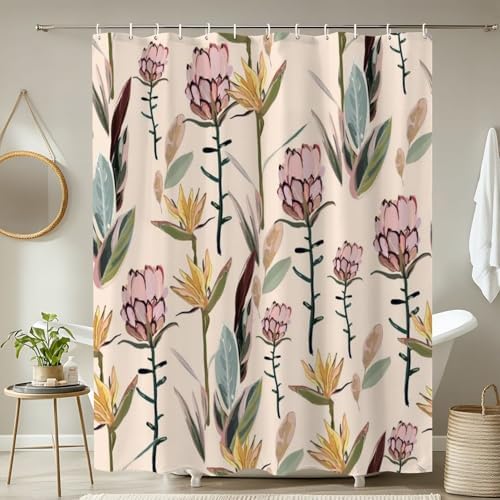 4 Piece Shower Curtain Set with Rugs Mats and Toilet Lid Cover
