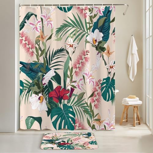 JCOOKLOFTS 4 Piece Tropical Flower Shower Set