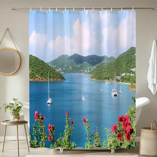 4 Piece Shower Curtain Set with Non-Slip Rugs and Mat