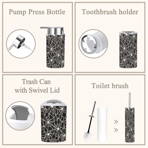 6 Piece Bathroom Accessories Set Spiderweb Pattern
