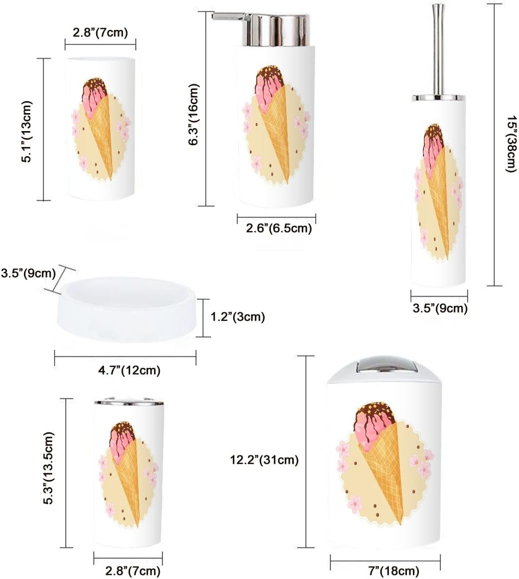 Modern 6-Piece Bathroom Accessories Set with Ice Cream Cone Design