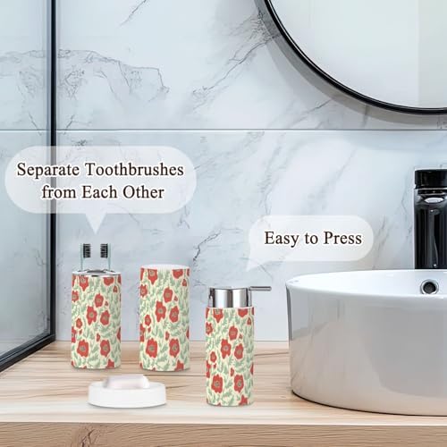 6 Piece Boho Bathroom Accessories Set with Flowers Abstract Design