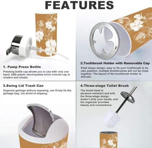 Japanese Flower Graphic Bathroom Accessories Set 6 Pcs