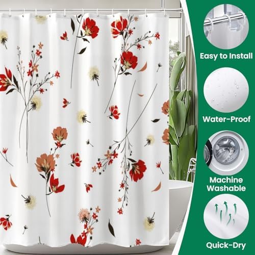 4-Piece Shower Curtain Set with Retro Wild Flowers Pattern