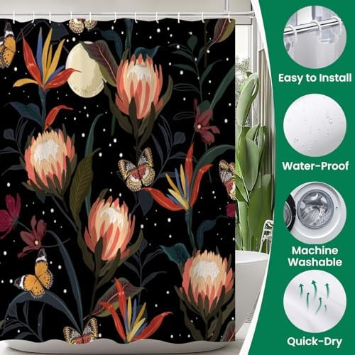 4 Piece Shower Curtain Set with Rugs and Night Stars Pattern