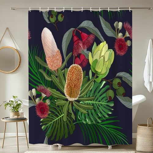 4 Pieces Shower Curtain Set with Rugs and Toilet Lid Cover
