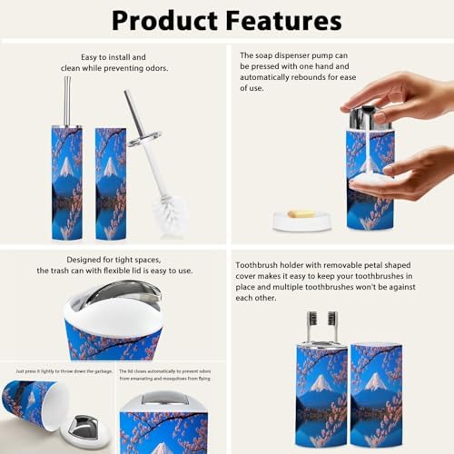 TRANQDEHOM Bathroom Accessory Set 6 Piece Boho Cherry Blossoms