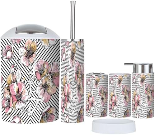6 Pcs Bathroom Accessories Set in Soft Pink