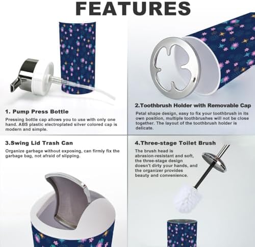 Bathroom Accessories Set 6 Pcs Navy Seamless Print