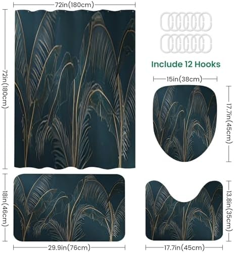 JCOOKLOFTS 4-Piece Shower Curtain Set with Rugs Mats and Non-Slip Design