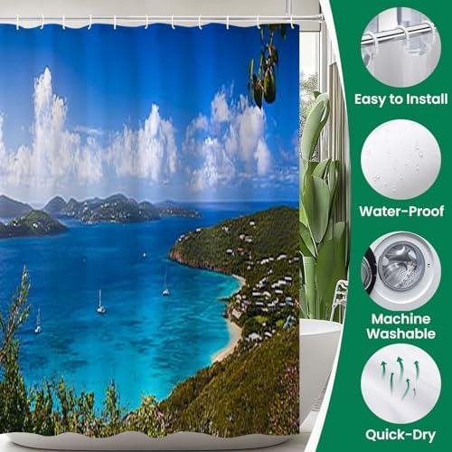 4 Piece Shower Curtain Set with Rugs and Non-Slip Mats 1