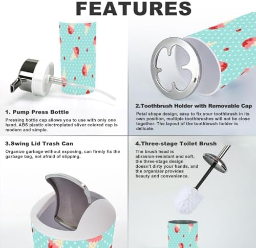6 Pcs Ice Cream Polka Dots Bathroom Accessories Set