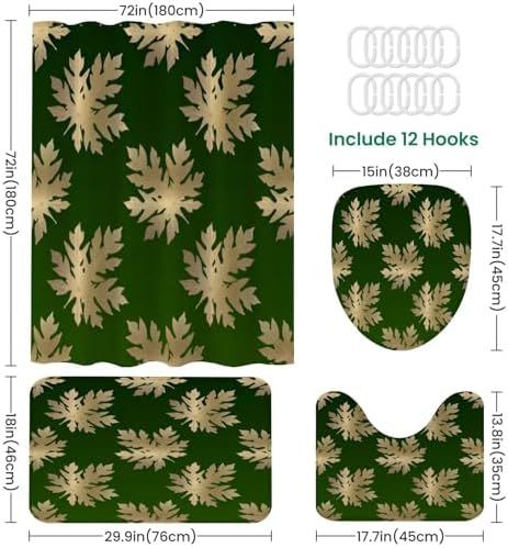 4 Piece Shower Curtain Set with Rugs and Accessories
