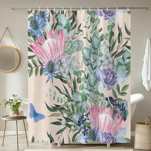 JCOOKLOFTS 4 Piece Shower Curtain Set with Rugs and Mat 1