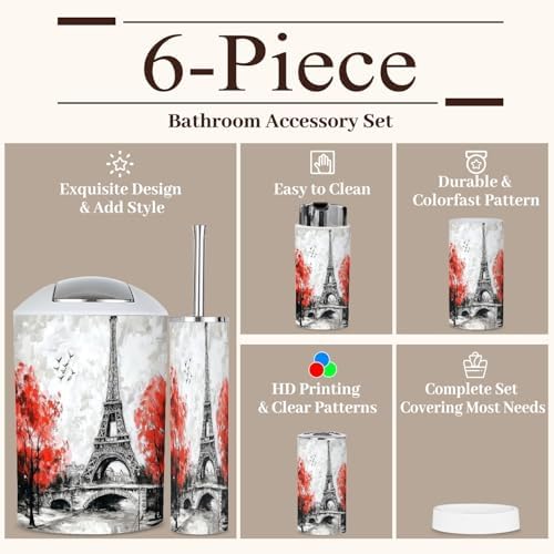 6 Piece Bathroom Accessories Set with Boho Design