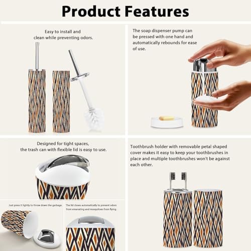 Boho Ikat Bathroom Accessory Set of 6
