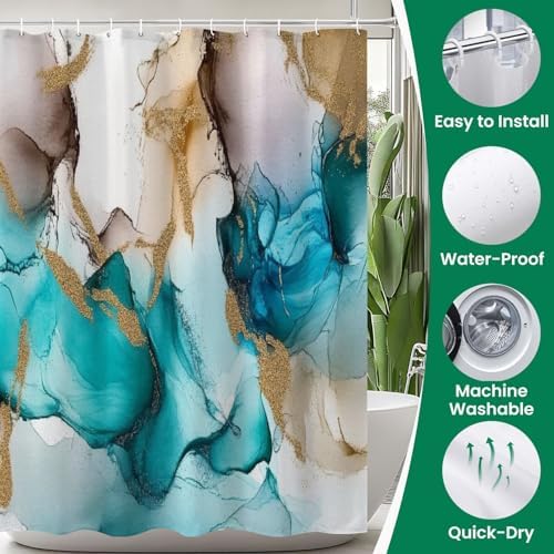 4 Piece Shower Curtain Set with Rugs Mats and Cover