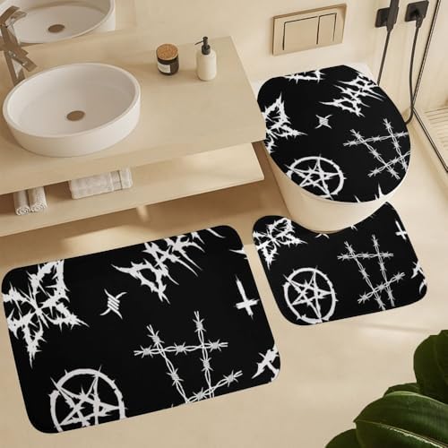 Kuizee 4-Piece Shower Curtain Set with Rugs Grunge Gothic Doodle Style
