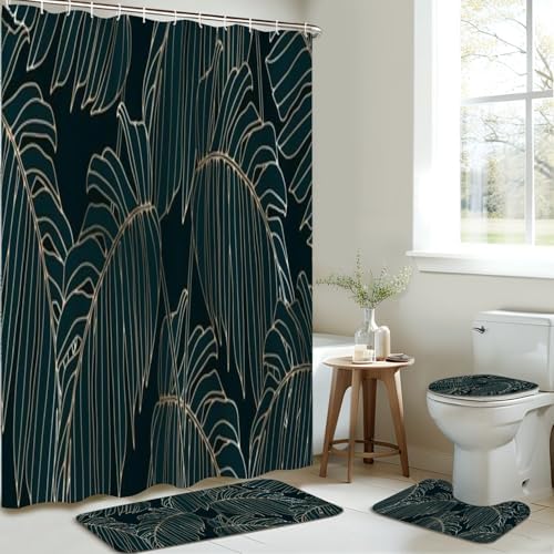 JCOOKLOFTS 4 Piece Shower Curtain Set with Rugs and Accessories