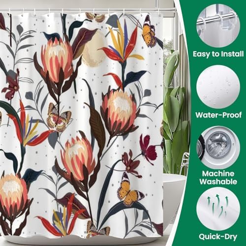 4-Piece Shower Curtain Set with Retro Pattern