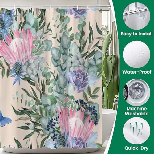 JCOOKLOFTS 4 Piece Shower Curtain Set with Rugs and Mat 1