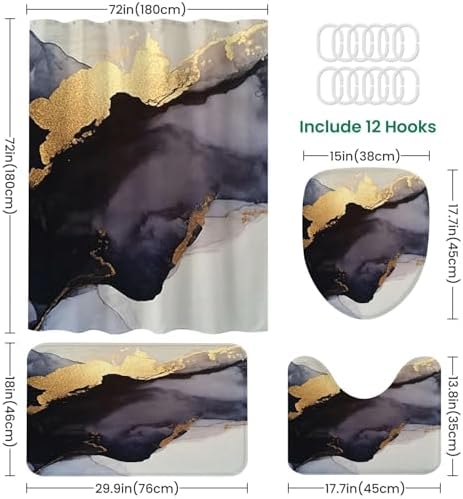 4-Piece Shower Curtain Set with Non-Slip Mats and Rugs