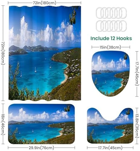 4 Piece Shower Curtain Set with Rugs and Non-Slip Mats 1