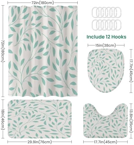 4 Pieces Shower Curtain Set with Rugs and Mats