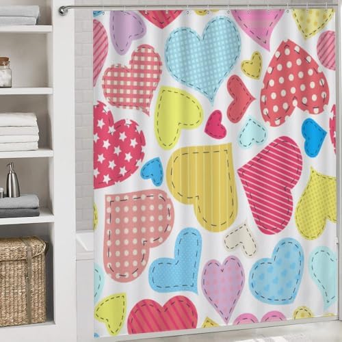 Kuizee Valentine Shower Curtain Set with 4 Pieces Rugs