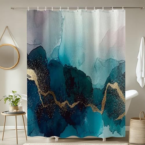 JCOOKLOFTS 4 Piece Shower Curtain Set with Rugs Mats and Lid Cover