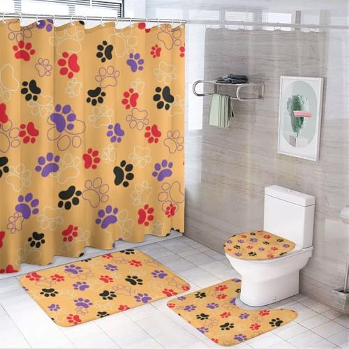 Kuizee 4-Piece Animal Print Shower Curtain with Rugs Set