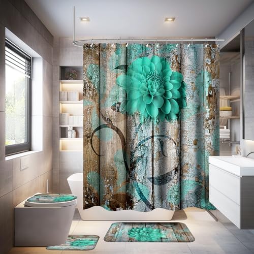 Neween 4 Pcs Green Flower Bathroom Set
