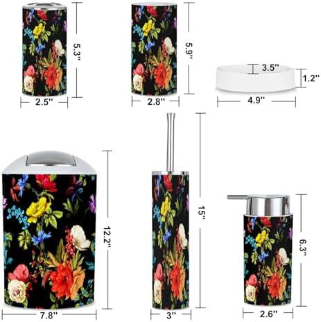 6 Piece Boho Bathroom Accessories Set with Flowers