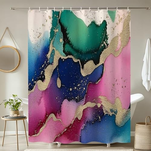 4 Piece Shower Curtain Set with Rugs and Non-Slip Mats