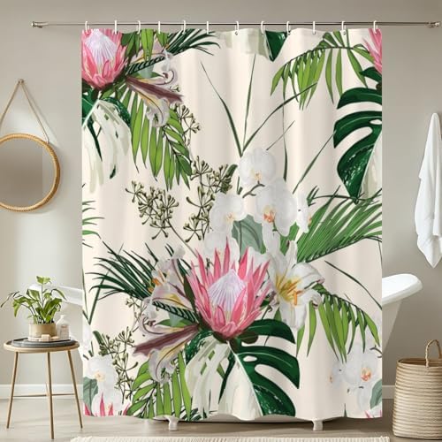 4 Piece Shower Curtain Set with Rugs and Toilet Lid Cover 1