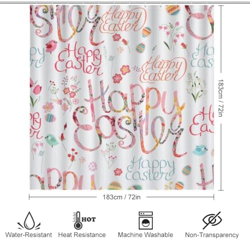Kuizee 4-Piece Easter Shower Curtain Set with Non-Slip Rugs