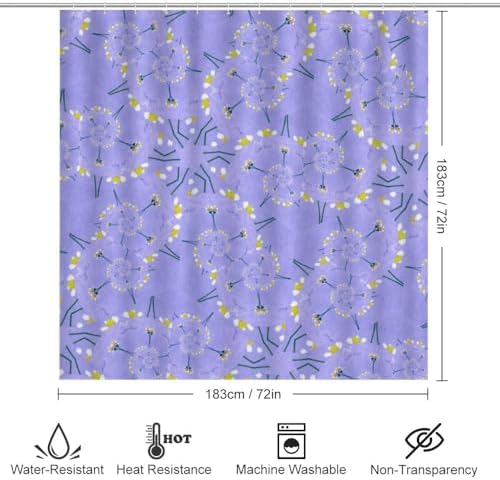 Kuizee 4-Piece Shower Curtain Set with Rugs Light Purple Dandelions 1
