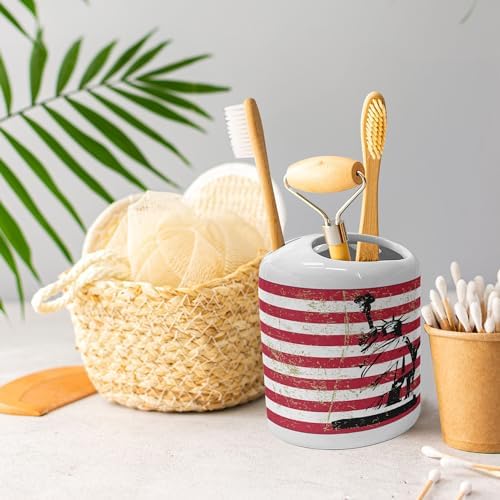 Ambesonne Ceramic Soap Dispenser Toothbrush Holder Set Dark Coral White