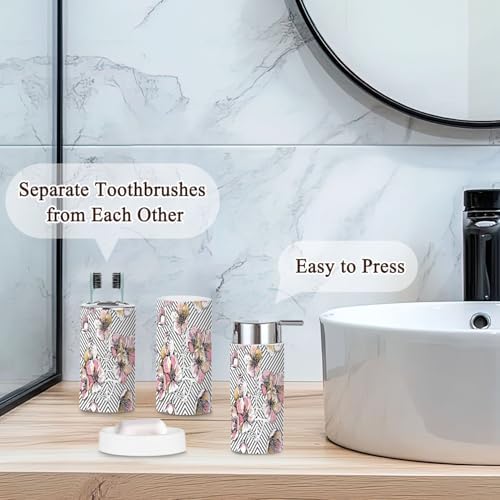 6 Pcs Bathroom Accessories Set in Soft Pink