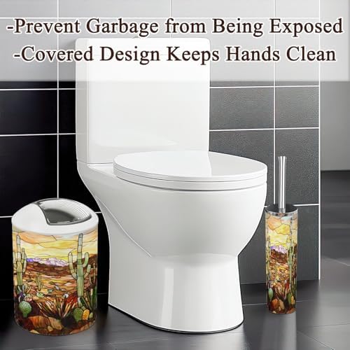 6 Piece Bathroom Accessories Set with Desert Cacti Stained Glass Design