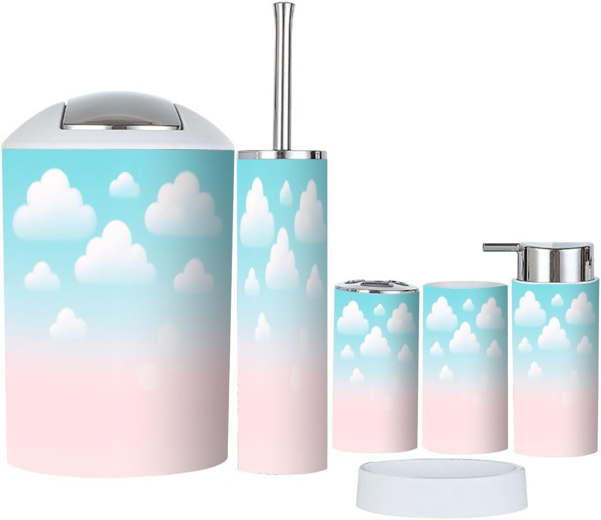 Boho Cloud Trash Can Toothbrush Holder Set