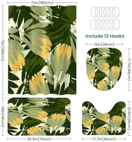 4 Piece Botanic Floral Shower Curtain Set with Rugs