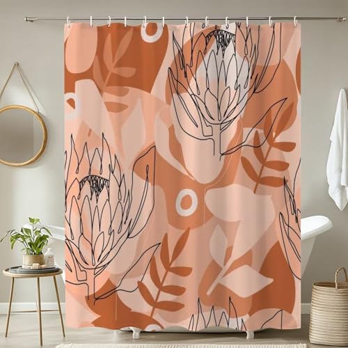 4 Piece Shower Curtain Set with Rugs and Mats Terracotta Pattern