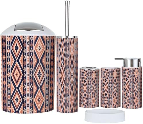 Boho Ethnic Bathroom Accessory Set 6 Piece